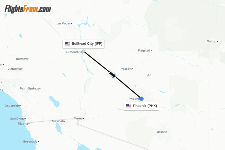 Flights from Bullhead City to Phoenix route map