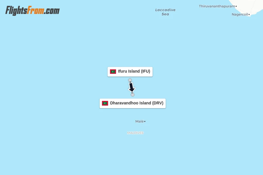 Flights from Ifuru Island to Dharavandhoo Island route map