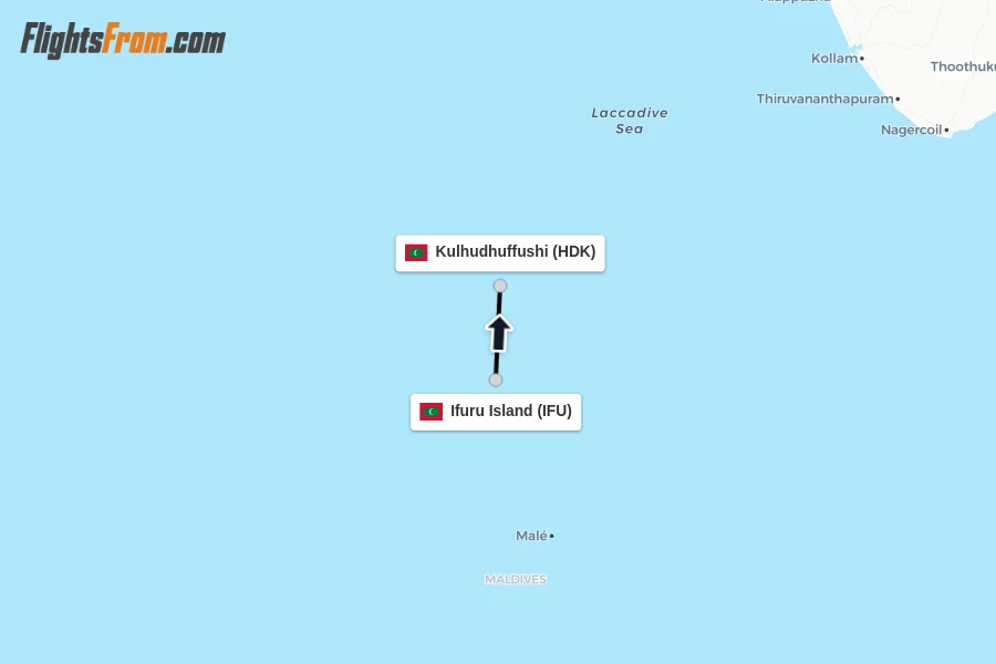 Flights from Ifuru Island to Kulhudhuffushi route map