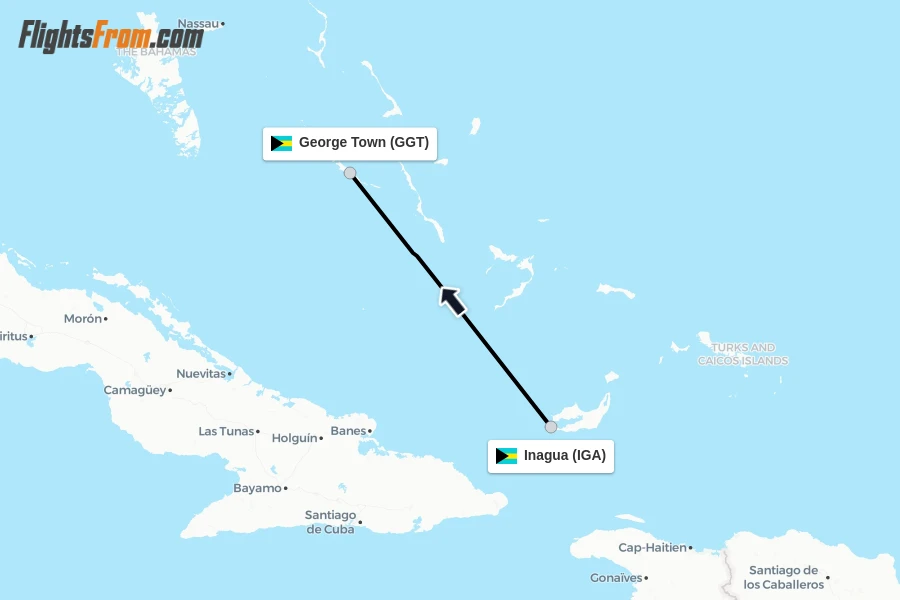 Flights from Inagua to George Town route map