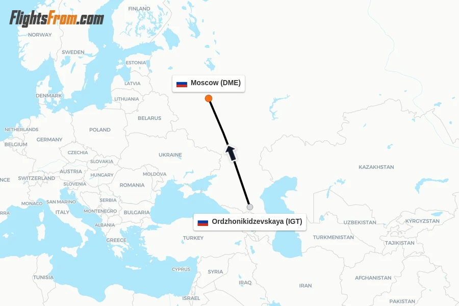 Flights from Ordzhonikidzevskaya to Moscow route map