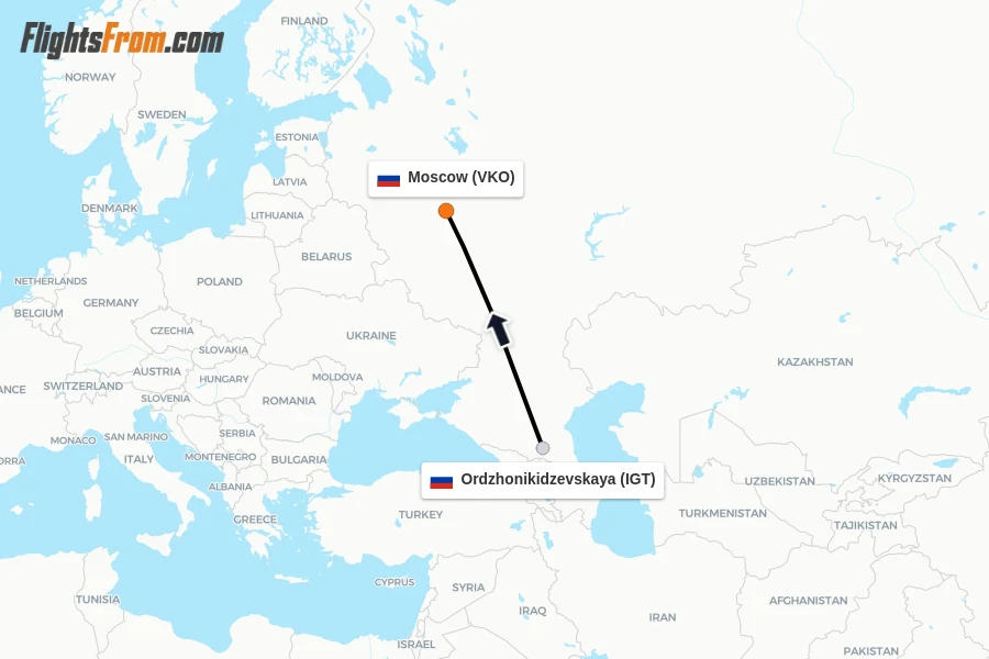 Flights from Ordzhonikidzevskaya to Moscow route map