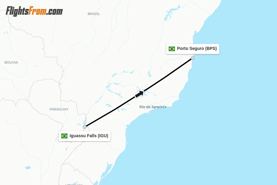 Flights from Iguassu Falls to Porto Seguro route map