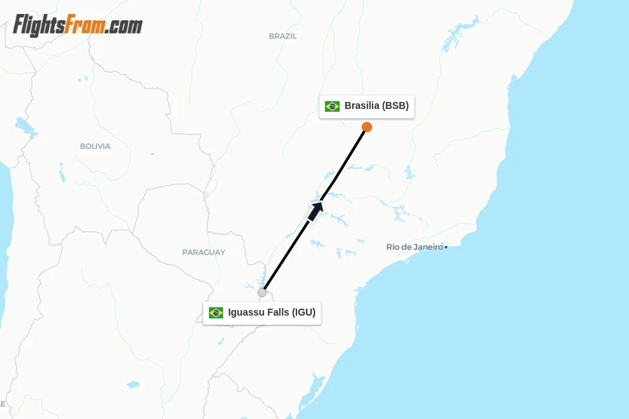 Flights from Iguassu Falls to Brasilia route map