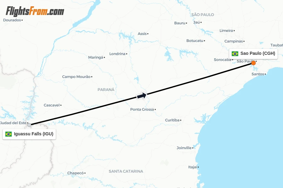 Flights from Iguassu Falls to Sao Paulo route map