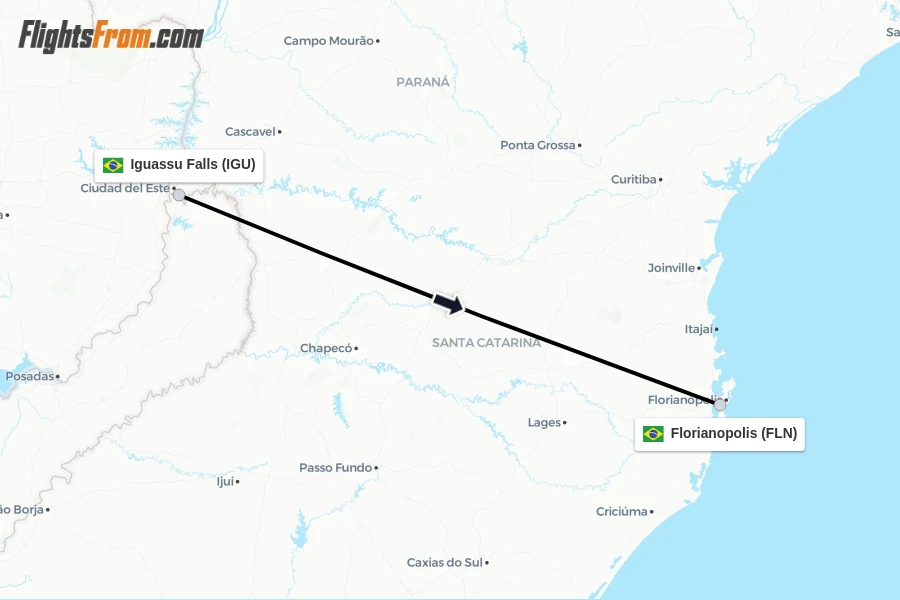 Flights from Iguassu Falls to Florianopolis route map