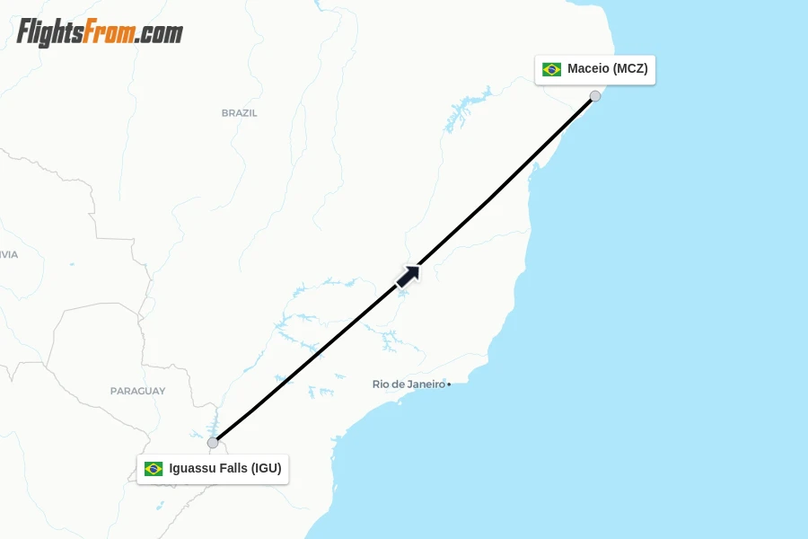 Flights from Iguassu Falls to Maceio route map