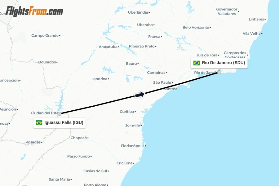 Flights from Iguassu Falls to Rio De Janeiro route map