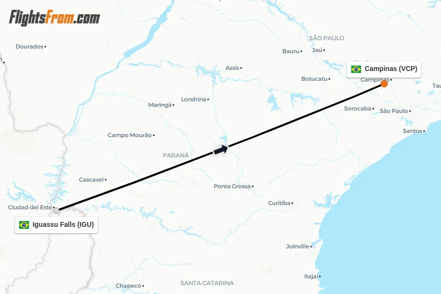 Flights from Iguassu Falls to Campinas route map