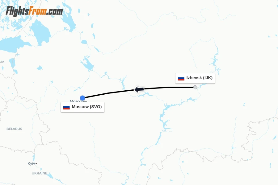 Flights from Izhevsk to Moscow route map