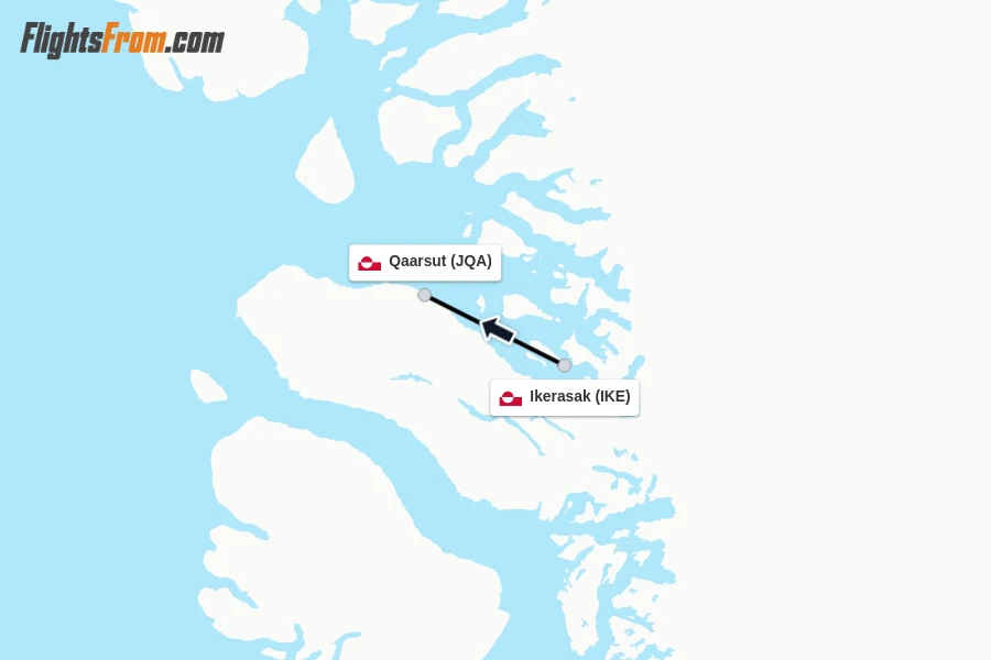 Flights from Ikerasak to Qaarsut route map