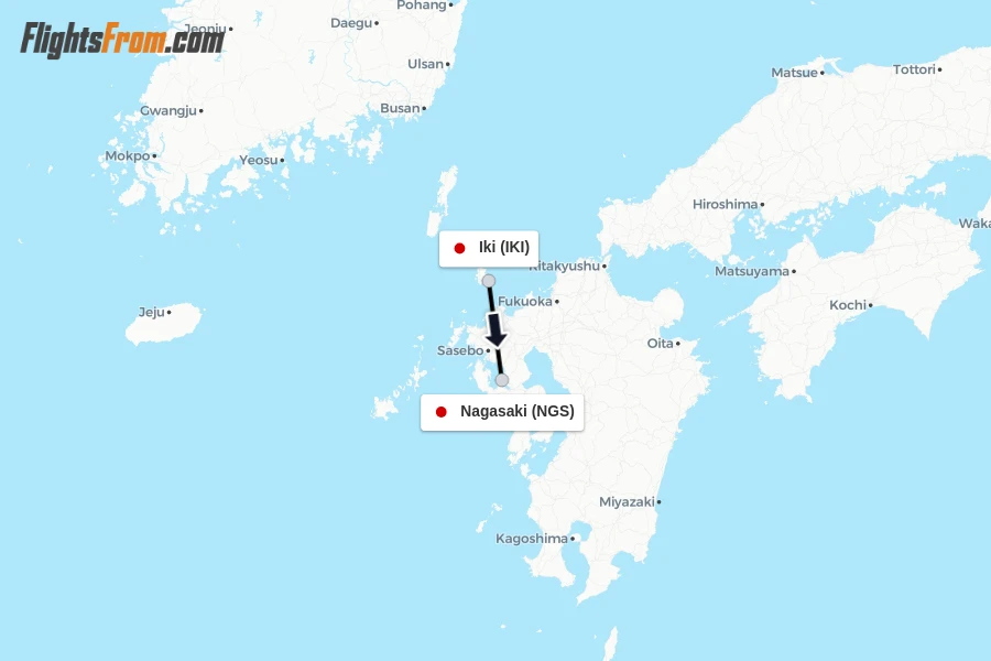 Flights from Iki to Nagasaki route map