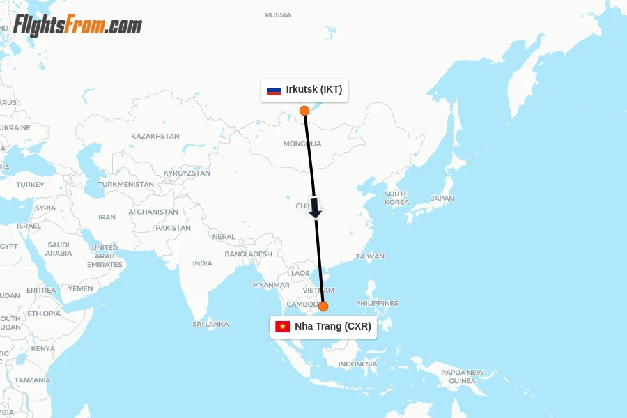 Flights from Irkutsk to Nha Trang route map