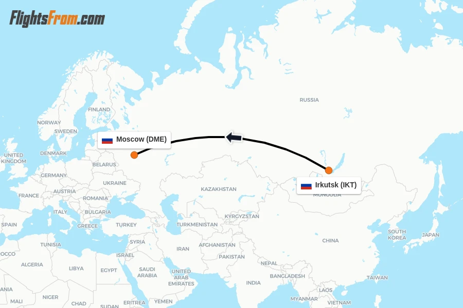 Flights from Irkutsk to Moscow route map