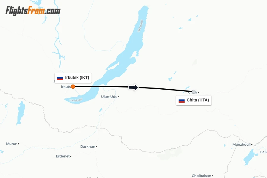 Flights from Irkutsk to Chita route map