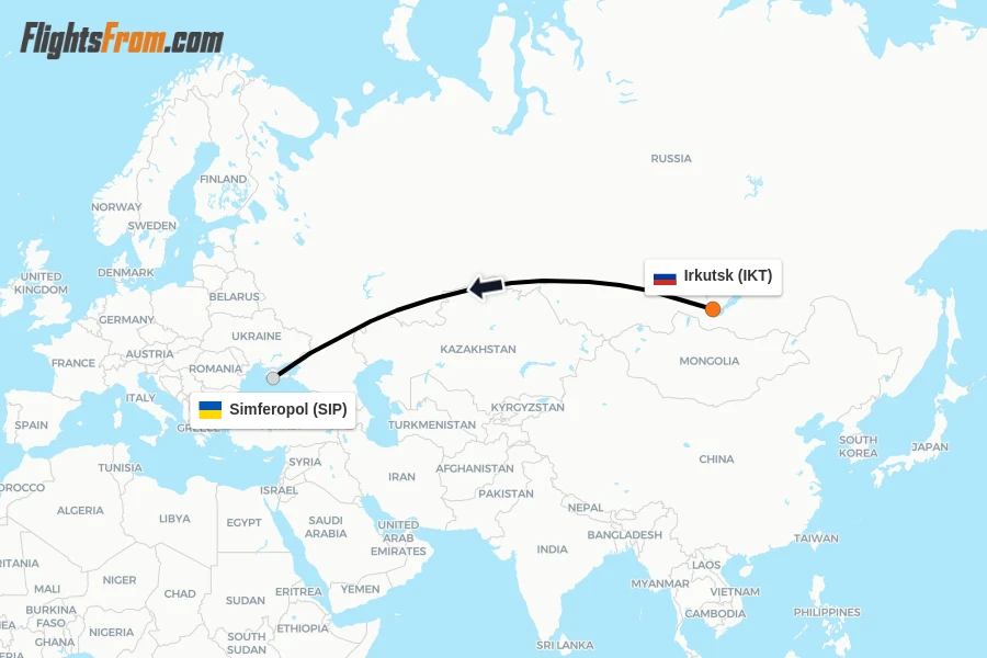 Flights from Irkutsk to Simferopol route map