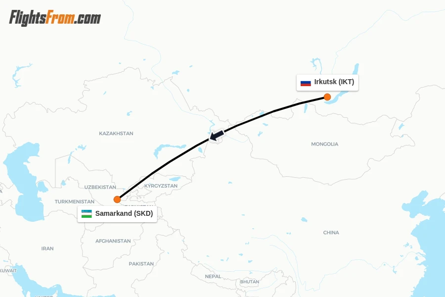 Flights from Irkutsk to Samarkand route map