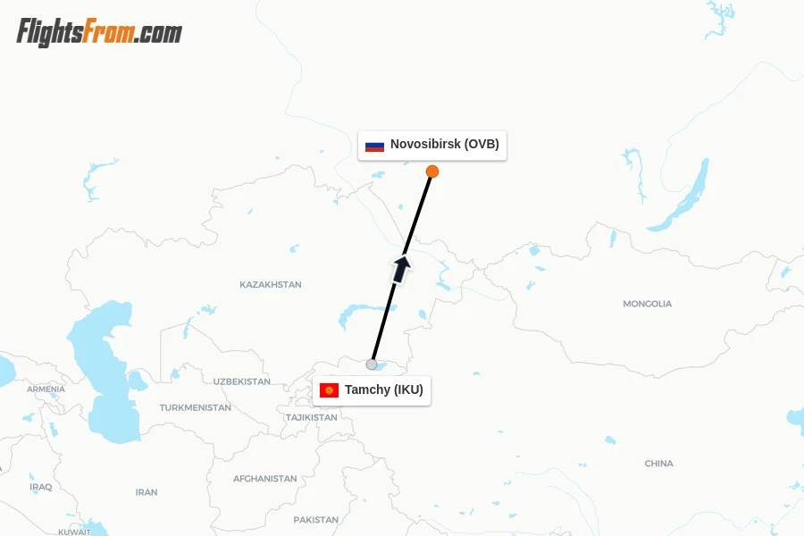 Flights from Tamchy to Novosibirsk route map