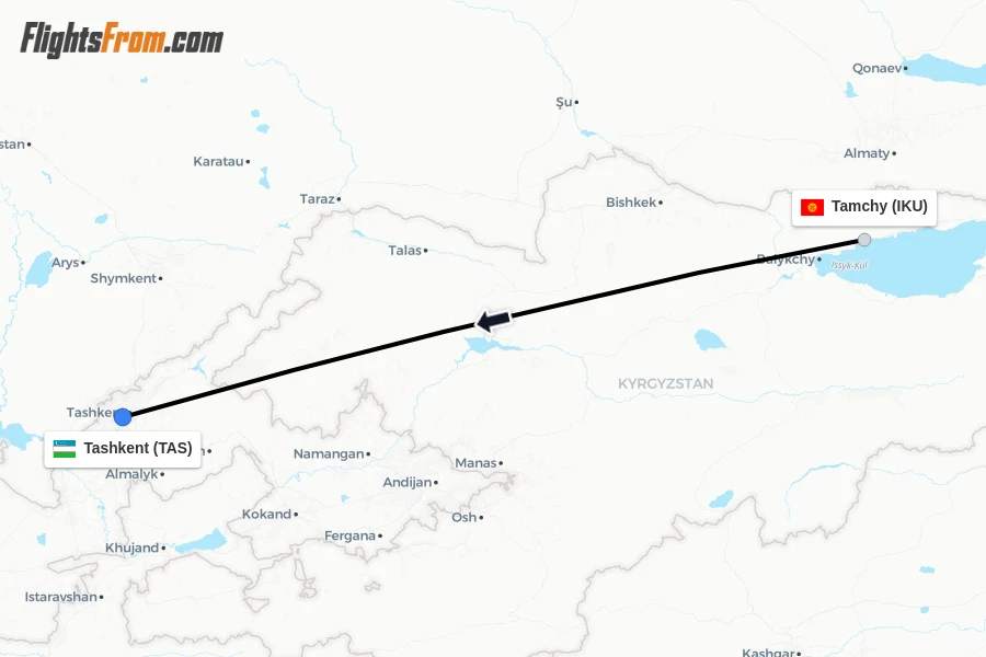 Flights from Tamchy to Tashkent route map