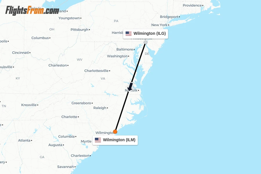 Flights from Wilmington to Wilmington route map