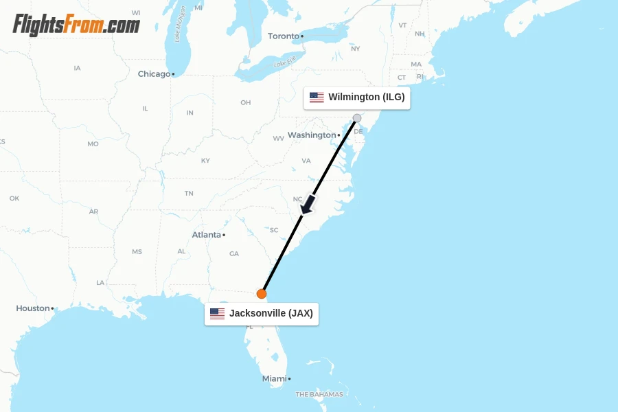 Flights from Wilmington to Jacksonville route map