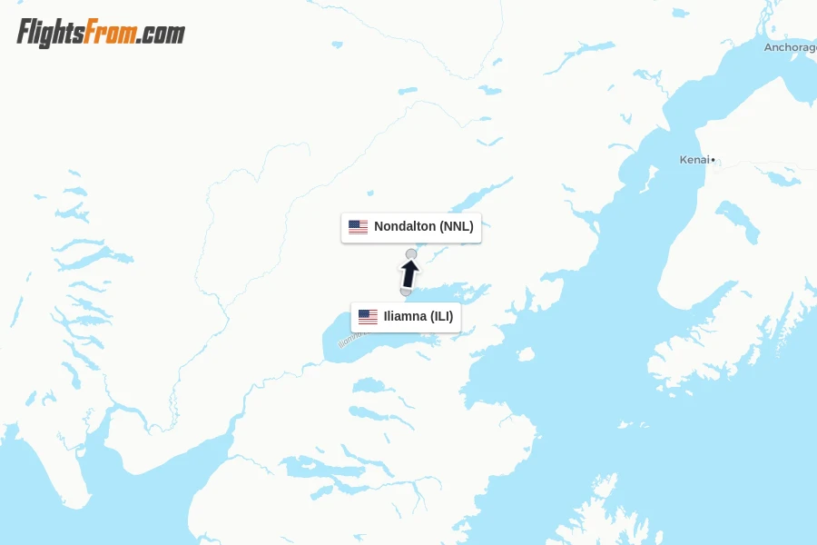 Flights from Iliamna to Nondalton route map