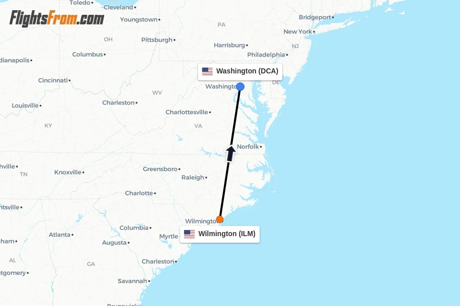 Flights from Wilmington to Washington route map