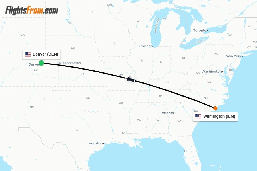 Flights from Wilmington to Denver route map