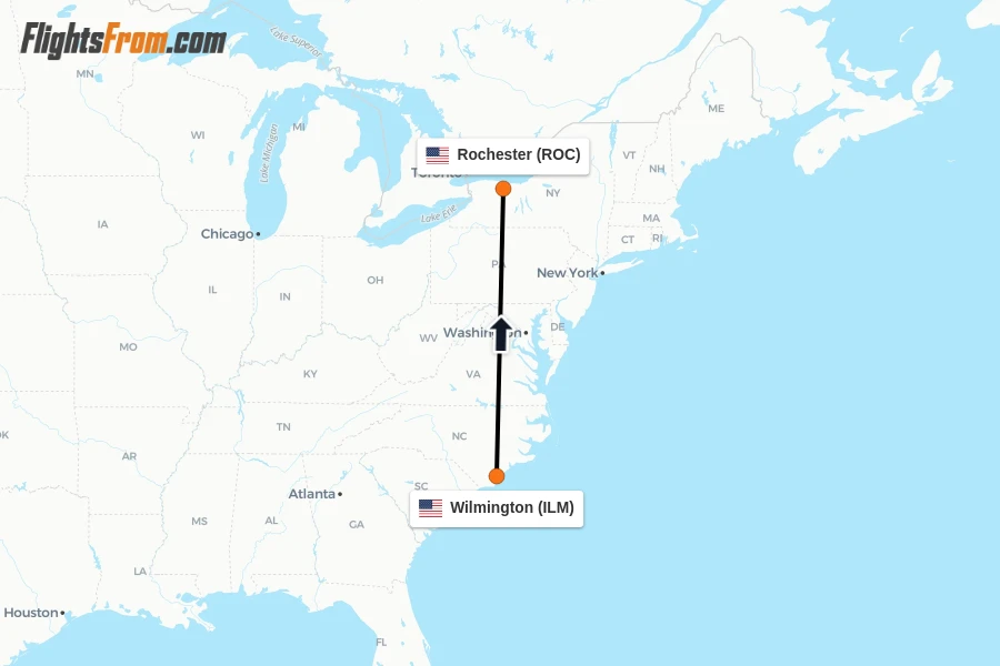Flights from Wilmington to Rochester route map