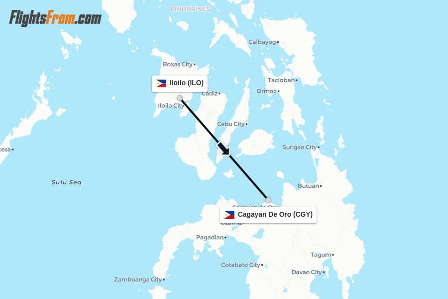 Flights from Iloilo to Cagayan De Oro route map