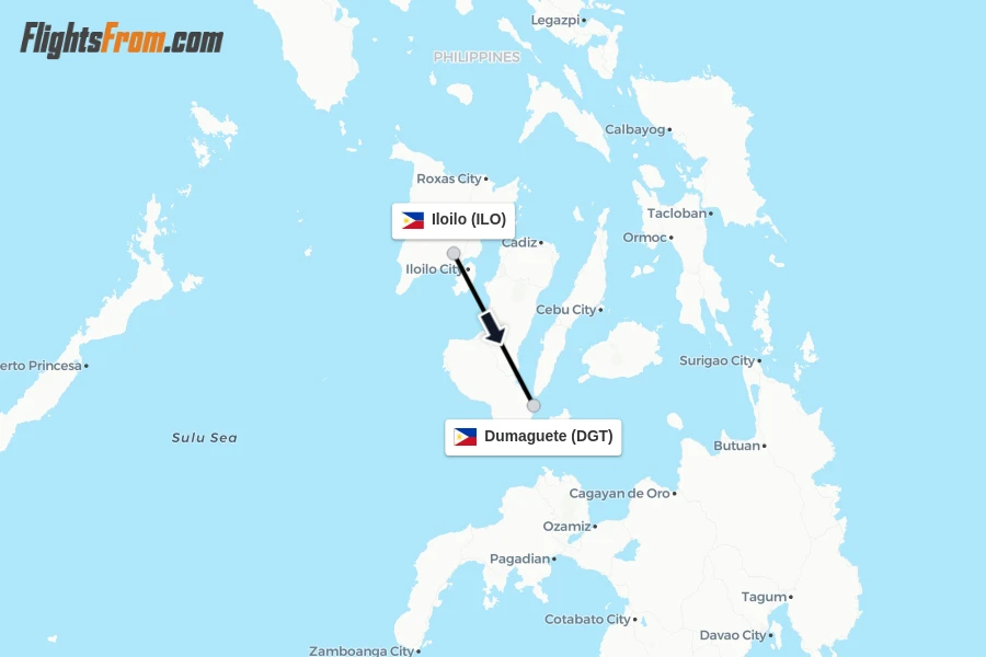Flights from Iloilo to Dumaguete route map