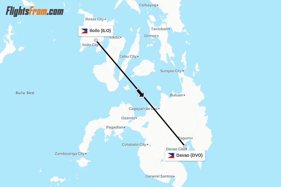 Flights from Iloilo to Davao route map