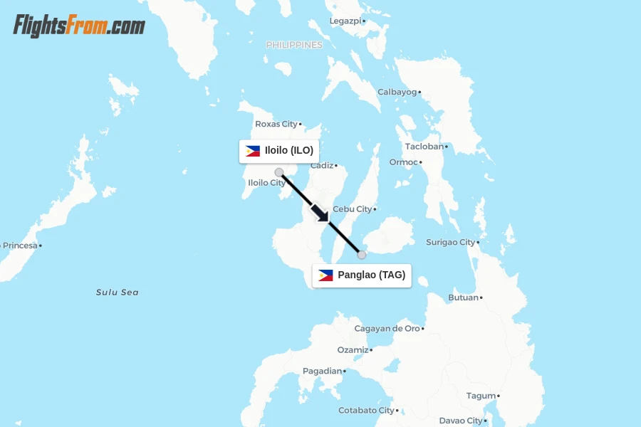 Flights from Iloilo to Panglao route map