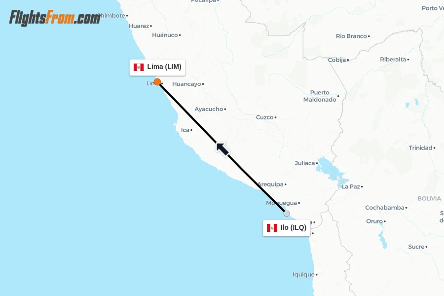 Flights from Ilo to Lima route map