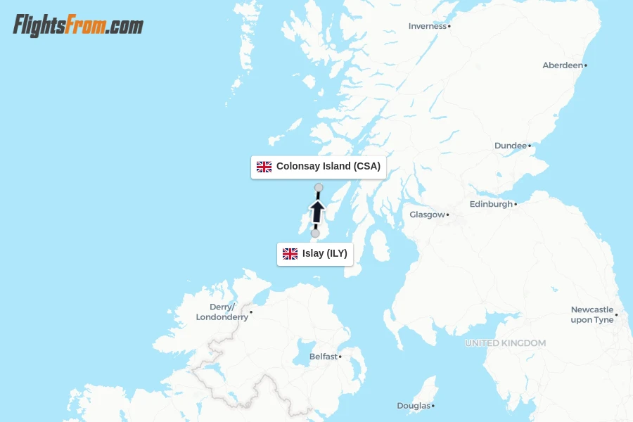 Flights from Islay to Colonsay Island route map