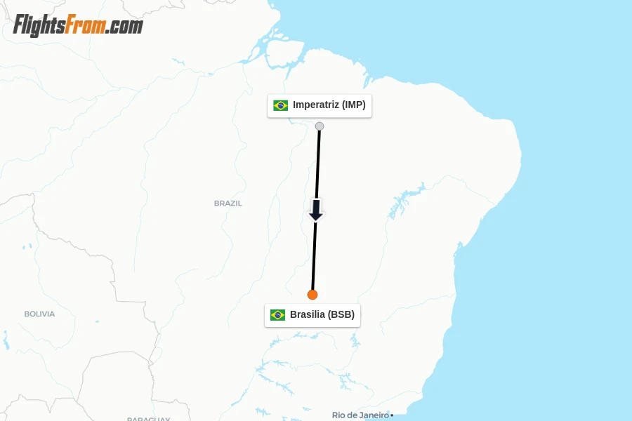 Flights from Imperatriz to Brasilia route map