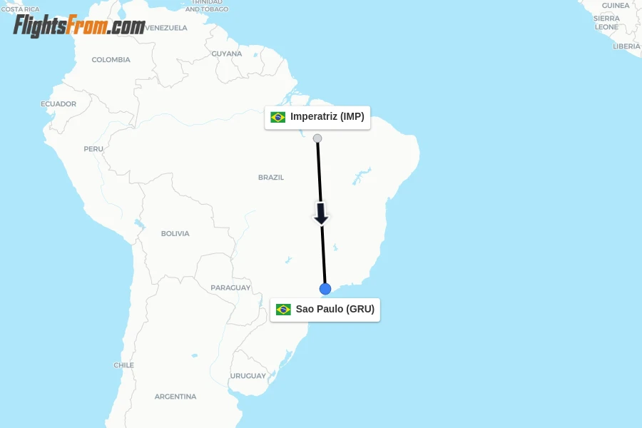 Flights from Imperatriz to Sao Paulo route map