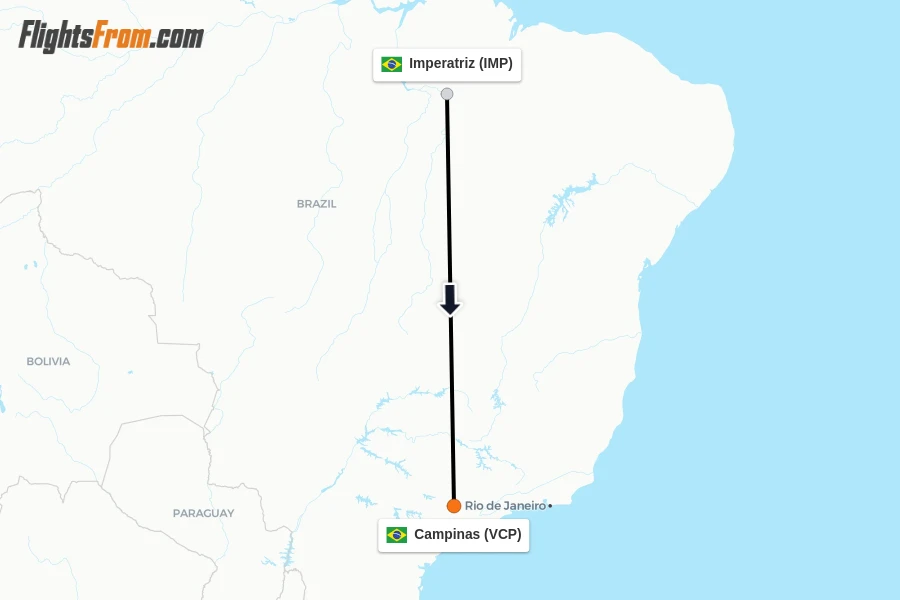 Flights from Imperatriz to Campinas route map