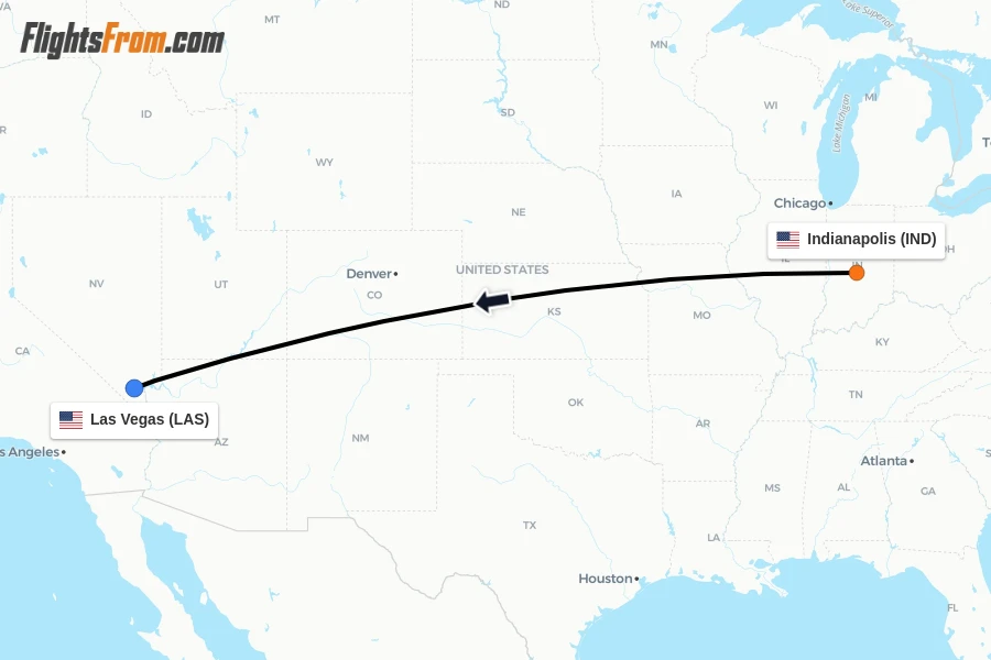 Flights from Indianapolis to Las Vegas route map