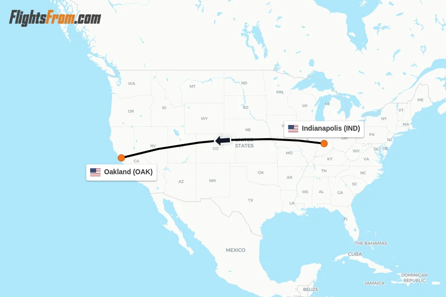 Flights from Indianapolis to Oakland route map