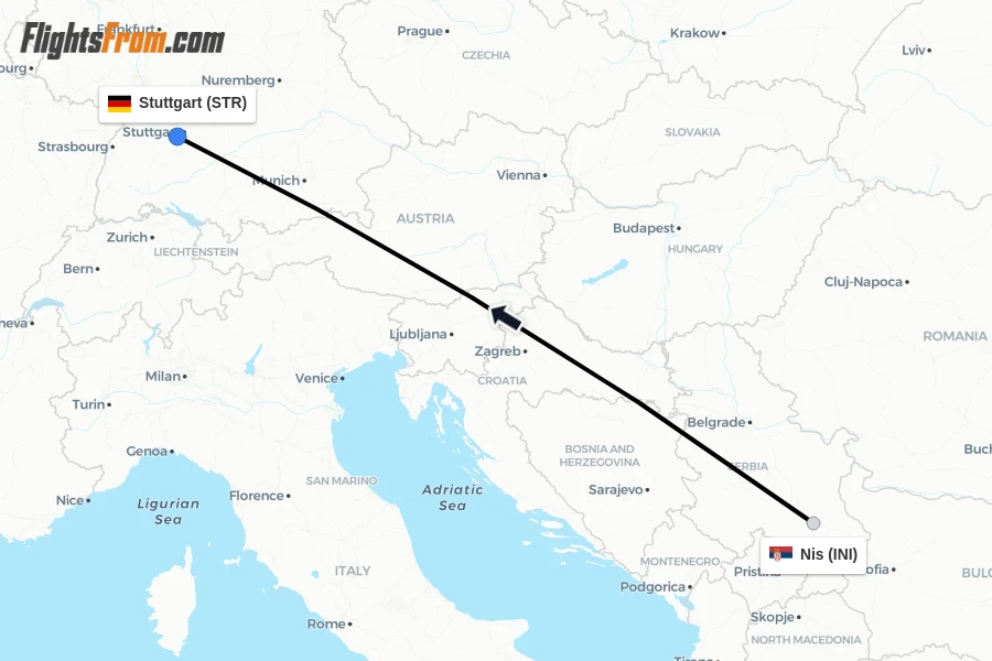Flights from Nis to Stuttgart route map