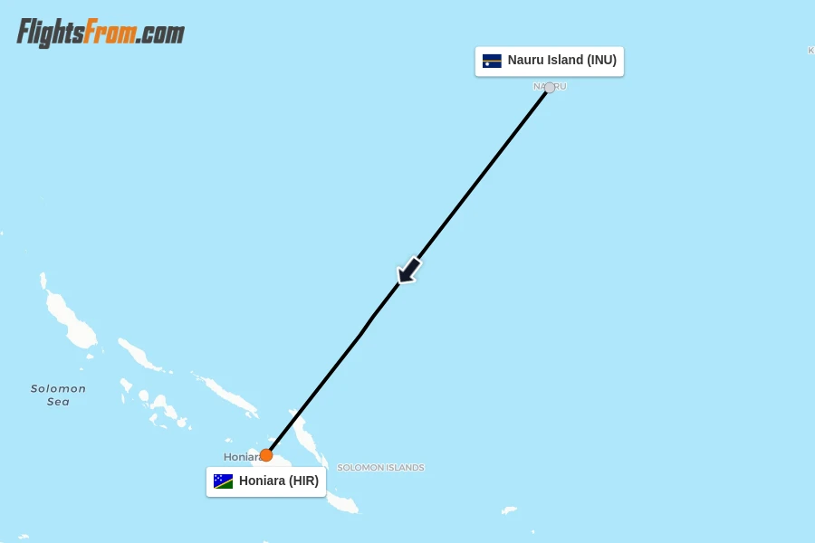 Flights from Nauru Island to Honiara route map