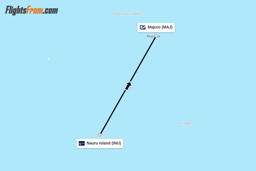 Flights from Nauru Island to Majuro route map