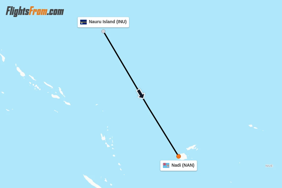 Flights from Nauru Island to Nadi route map