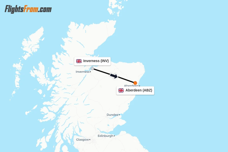 Flights from Inverness to Aberdeen route map