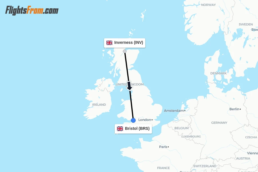 Flights from Inverness to Bristol route map