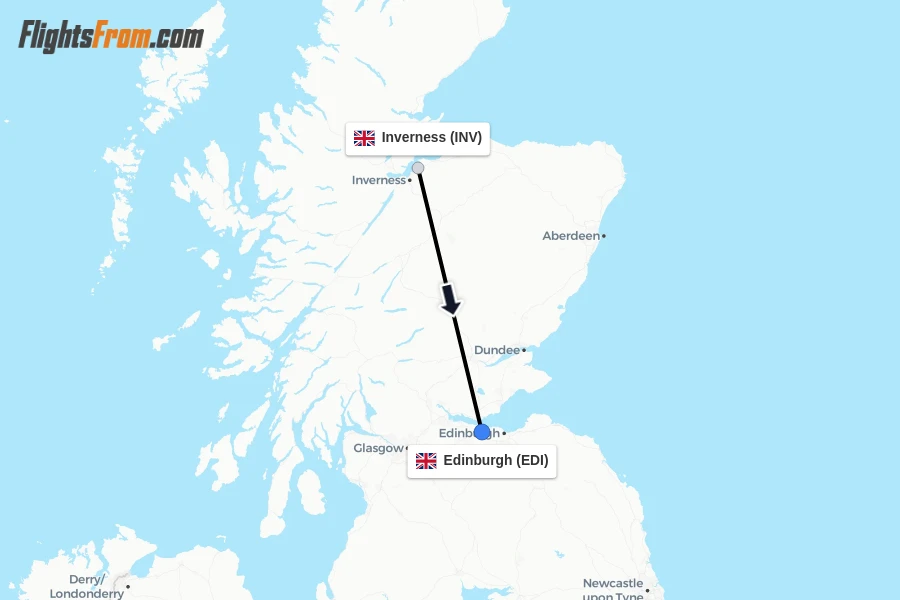 Flights from Inverness to Edinburgh route map