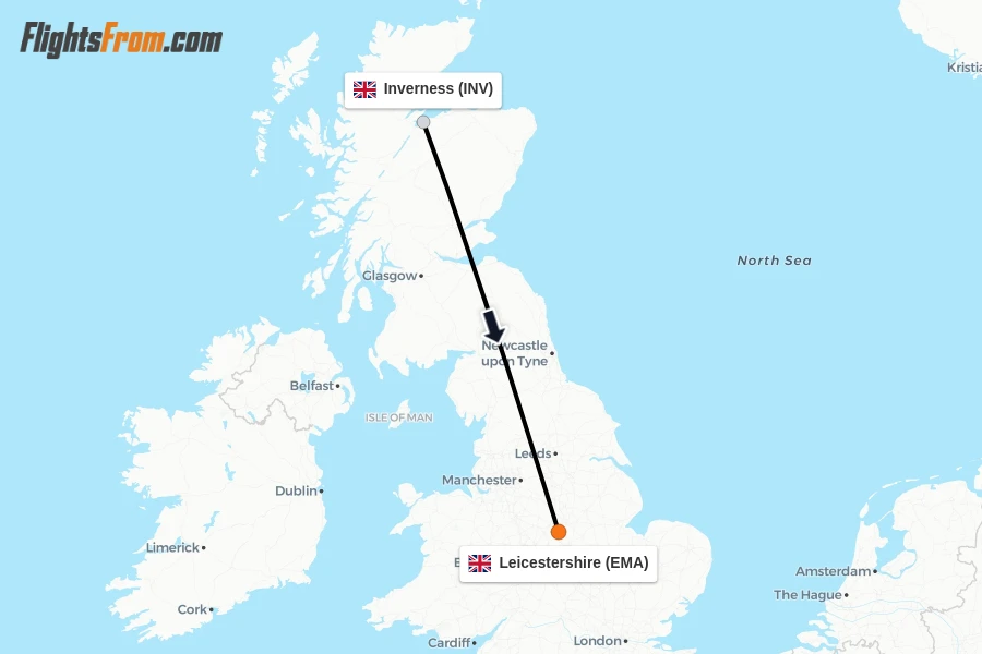 Flights from Inverness to Leicestershire route map