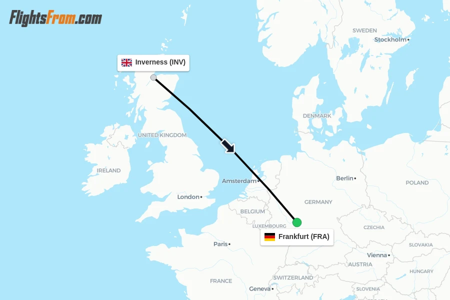 Flights from Inverness to Frankfurt route map