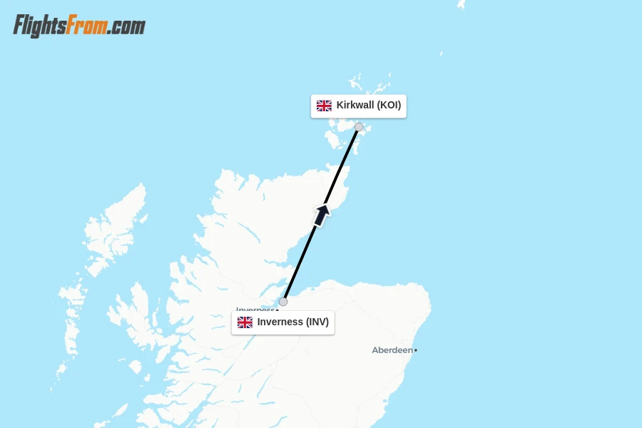 Flights from Inverness to Kirkwall route map